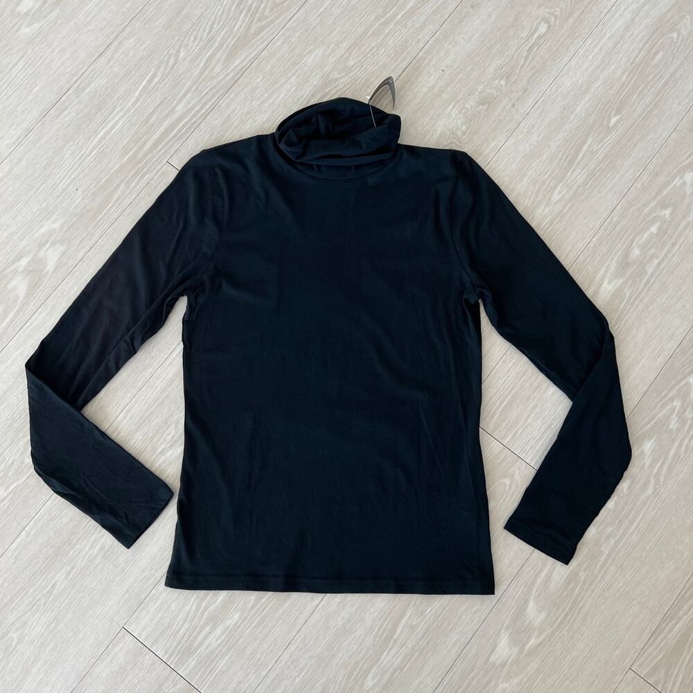 J Crew Feather Jersey Turtleneck Long Sleeve Shirt Medium Black